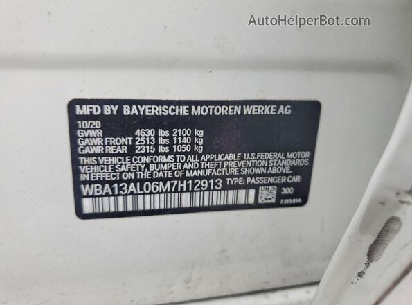 WBA13AL06M7H12913 2021 BMW M2 White Engine compartment view
