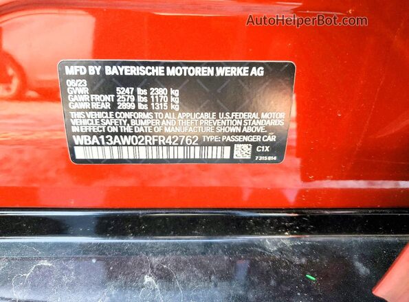 WBA13AW02RFR42762 2024 BMW M4 Orange Вид наклейки з VIN-кодом