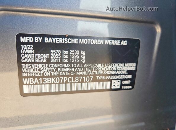 WBA13BK07PCL87107 2023 BMW M5 Gray Вид наклейки з VIN-кодом