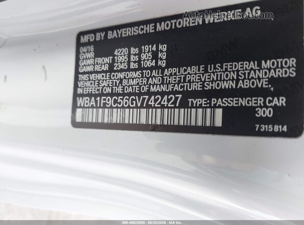 WBA1F9C56GV742427 2016 BMW 2 SERIES White Widok komory silnika