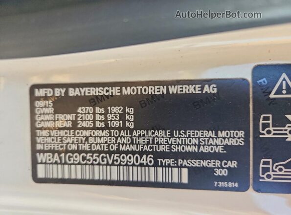 WBA1G9C55GV599046 2016 BMW 2 SERIES White ძრავის განყოფილების ხედი
