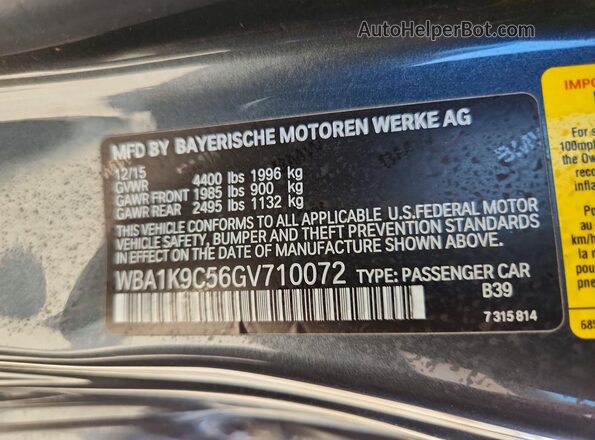 WBA1K9C56GV710072 2016 BMW 2 SERIES Charcoal Vista del compartimento del motor