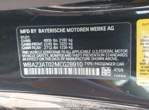 WBA23AT02MCG28910 2021 BMW 4 SERIES Black ძრავის განყოფილების ხედი