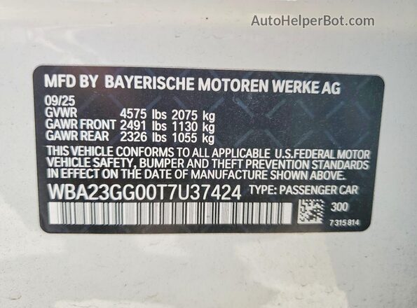 WBA23GG00T7U37424 2026 BMW 2 SERIES White VIN sticker view