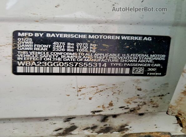 WBA23GG05S7S55314 2025 BMW 2 SERIES White VIN კოდის სტიკერის ხედი
