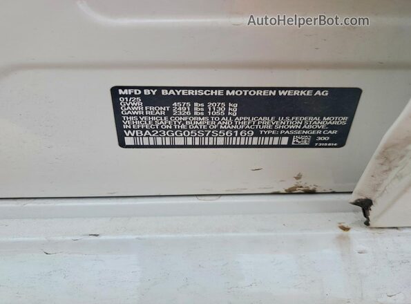 WBA23GG05S7S56169 2025 BMW 2 SERIES White VIN կոդի պիտակի տեսք