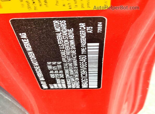 WBA2G1C39HV665460 2017 BMW M2 Red VIN կոդի պիտակի տեսք