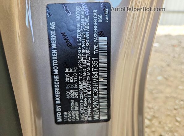 WBA2K9C36HV647351 2017 BMW 2 SERIES Cream Вид підкапотного простору
