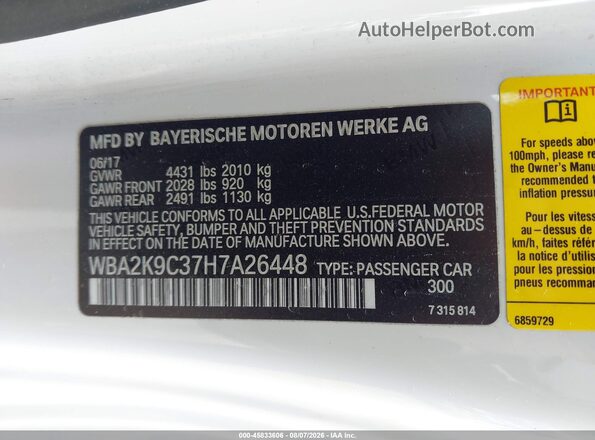 WBA2K9C37H7A26448 2017 BMW 2 SERIES White Շարժիչի բաժամունքի տեսք