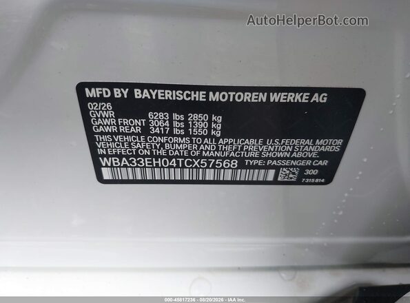 WBA33EH04TCX57568 2026 BMW 7 SERIES White Вид підкапотного простору