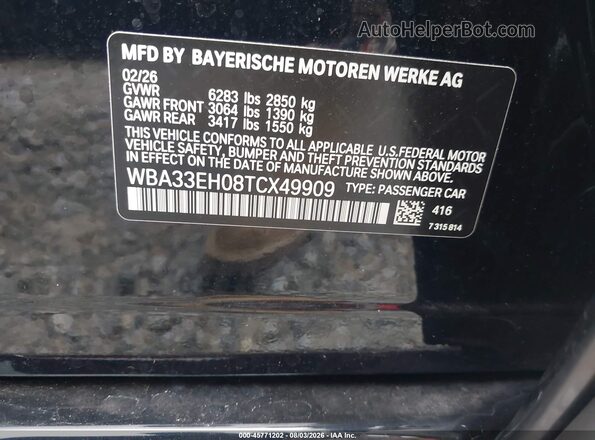 WBA33EH08TCX49909 2026 BMW 7 SERIES Black Engine compartment view