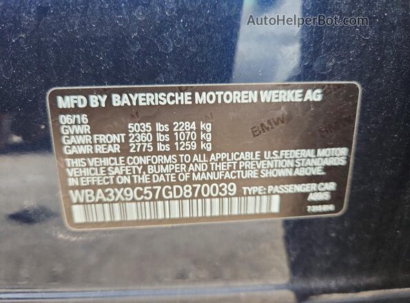 WBA3X9C57GD870039 2016 BMW 3 SERIES Black Widok naklejki z numerem VIN