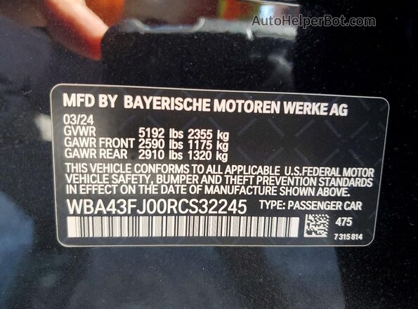 WBA43FJ00RCS32245 2024 BMW 5 SERIES Black Շարժիչի բաժամունքի տեսք