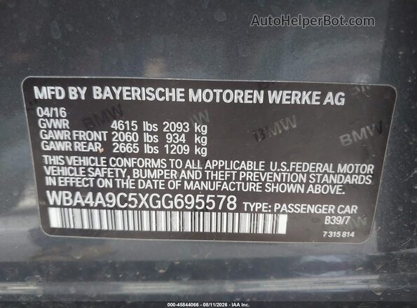 WBA4A9C5XGG695578 2016 BMW 4 SERIES Серый Вид подкапотного пространства