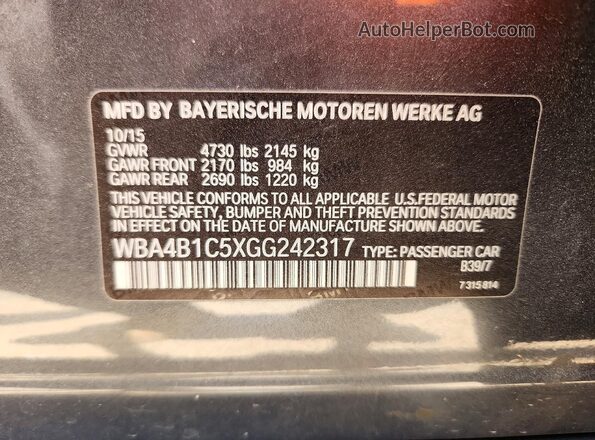 WBA4B1C5XGG242317 2016 BMW 4 SERIES Gray Շարժիչի բաժամունքի տեսք