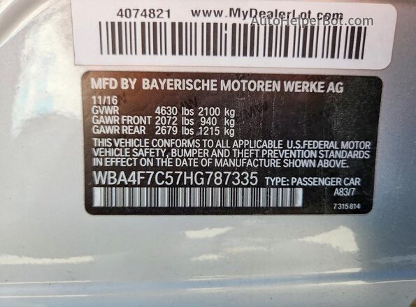 WBA4F7C57HG787335 2017 BMW 4 SERIES Silver ძრავის განყოფილების ხედი