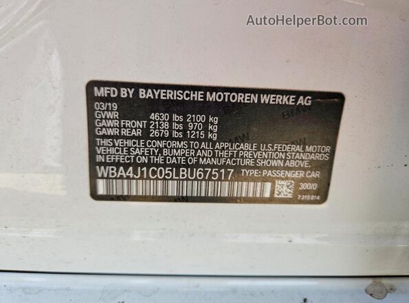 WBA4J1C05LBU67517 2020 BMW 4 SERIES White Engine compartment view