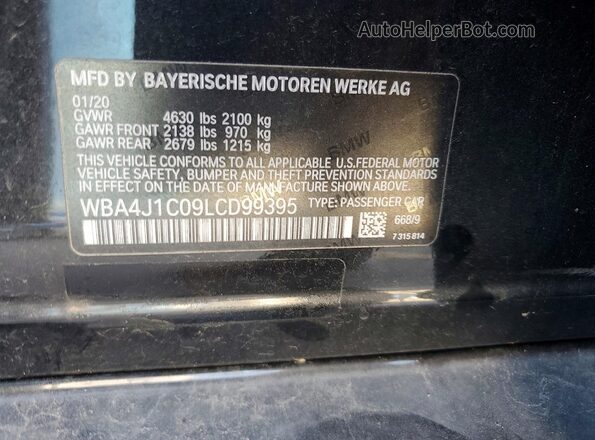 WBA4J1C09LCD99395 2020 BMW 4 SERIES Black VIN კოდის სტიკერის ხედი