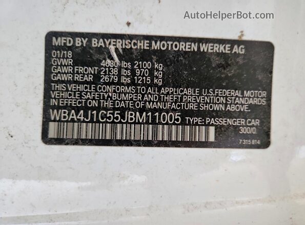 WBA4J1C55JBM11005 2018 BMW 4 SERIES White Vista del compartimento del motor