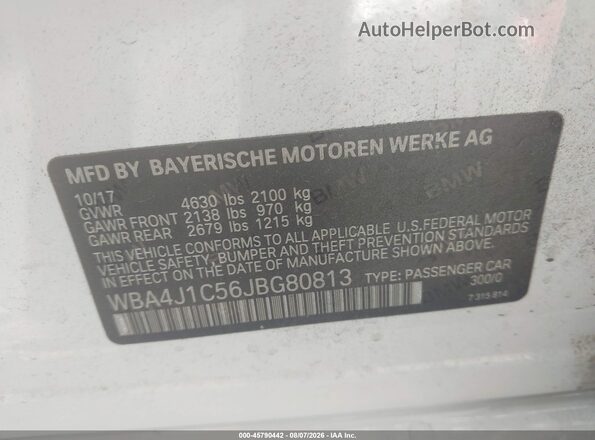 WBA4J1C56JBG80813 2018 BMW 4 SERIES White Շարժիչի բաժամունքի տեսք