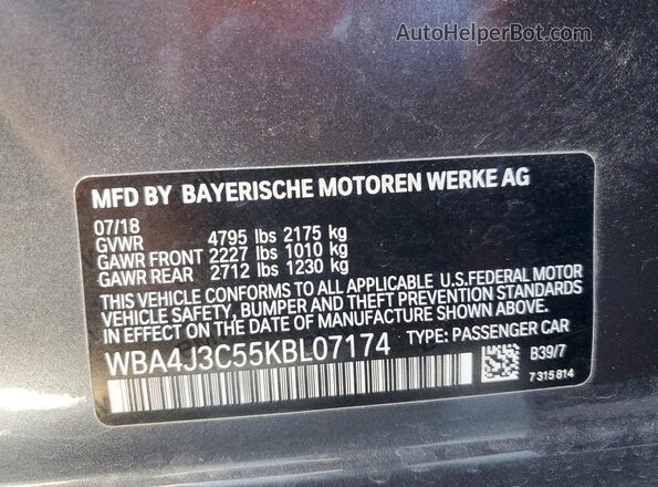 WBA4J3C55KBL07174 2019 BMW 4 SERIES Серый Вид подкапотного пространства