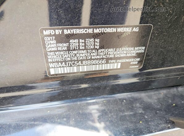 WBA4J7C54JBB98666 2018 BMW 4 SERIES Black VIN sticker view