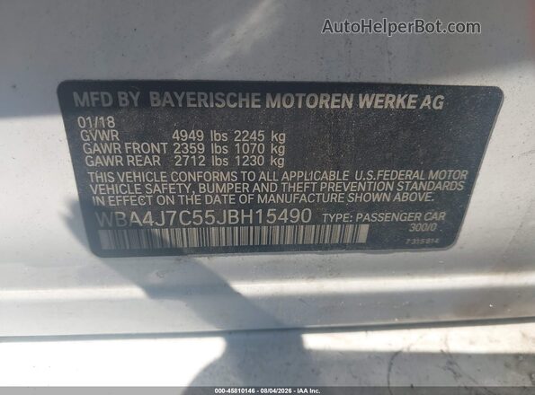 WBA4J7C55JBH15490 2018 BMW 4 SERIES White Engine compartment view