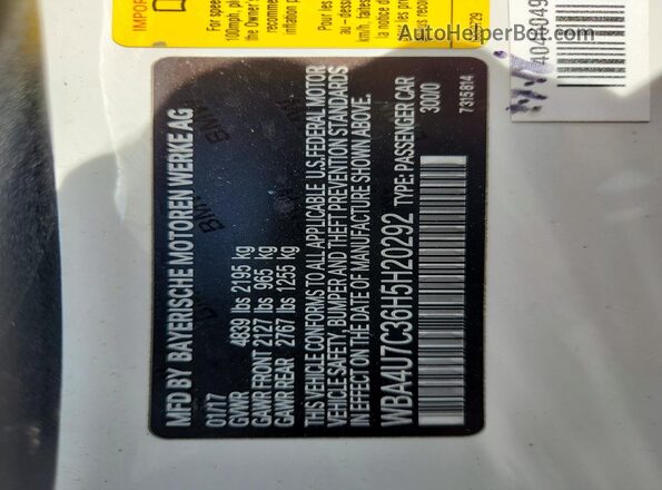 WBA4U7C36H5H20292 2017 BMW 4 SERIES White Вид підкапотного простору