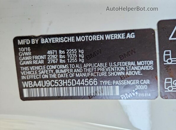 WBA4U9C53H5D44566 2017 BMW 4 SERIES White Вид підкапотного простору