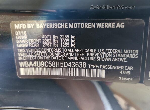 WBA4U9C58H5D43638 2017 BMW 4 SERIES Black Engine compartment view