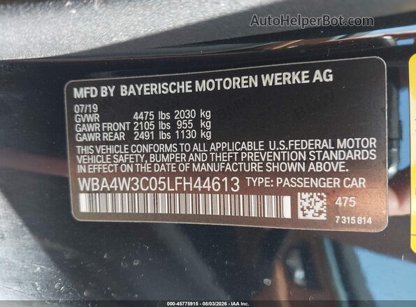 WBA4W3C05LFH44613 2020 BMW 4 SERIES Black Engine compartment view