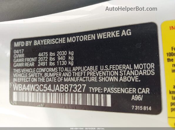 WBA4W3C54JAB87327 2018 BMW 4 SERIES White Widok komory silnika