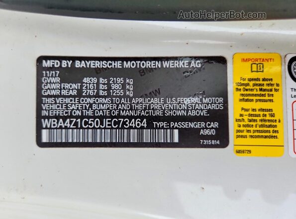 WBA4Z1C50JEC73464 2018 BMW 4 SERIES White Շարժիչի բաժամունքի տեսք