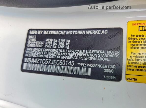 WBA4Z1C57JEC60145 2018 BMW 4 SERIES White Vista del compartimento del motor