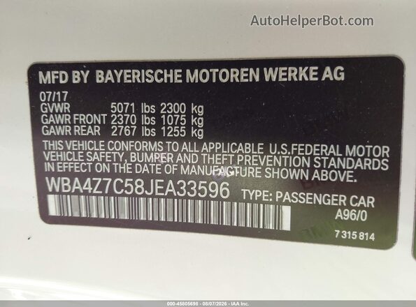 WBA4Z7C58JEA33596 2018 BMW 4 SERIES Белый Вид подкапотного пространства