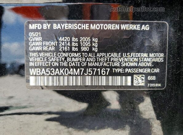 WBA53AK04M7J57167 2021 BMW 2 SERIES Black ძრავის განყოფილების ხედი