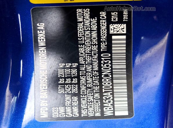 WBA53AT08RCN05310 2024 BMW M4 Blue Vista del compartimento del motor