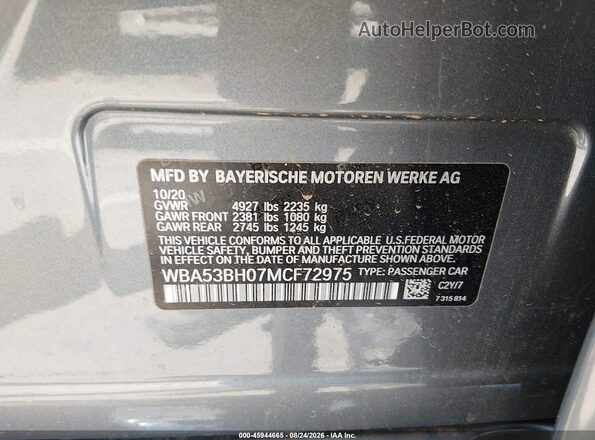 WBA53BH07MCF72975 2021 BMW 5 SERIES Gray Vista del compartimento del motor