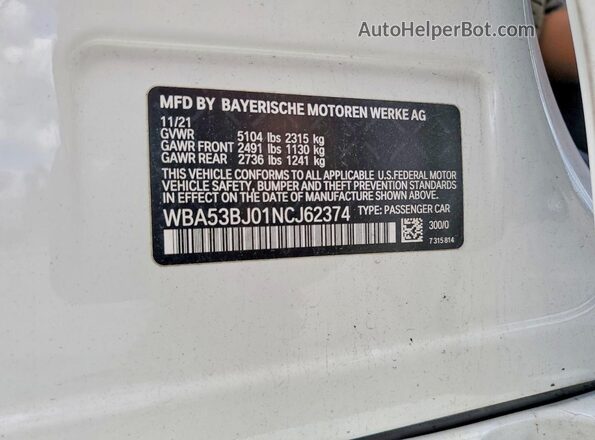 WBA53BJ01NCJ62374 2022 BMW 5 SERIES White ძრავის განყოფილების ხედი