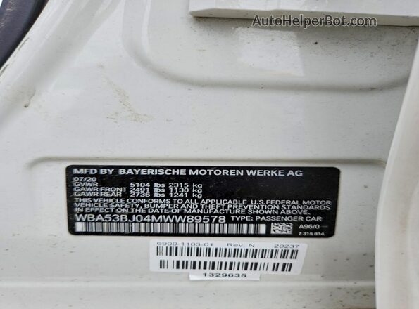 WBA53BJ04MWW89578 2021 BMW 5 SERIES White Engine compartment view