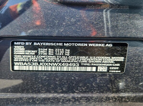 WBA53BJ0XNWX49493 2022 BMW 5 SERIES Серый Вид подкапотного пространства