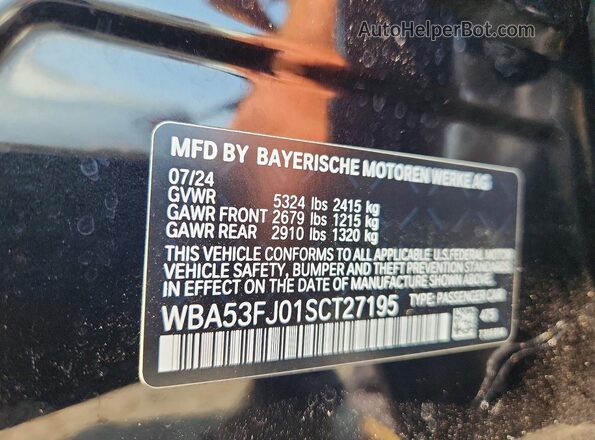 WBA53FJ01SCT27195 2025 BMW 5 SERIES Черный Вид наклейки с VIN-кодом