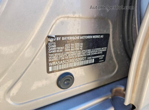 WBA5A5C53GD526601 2016 BMW 5 SERIES Золотой Вид подкапотного пространства