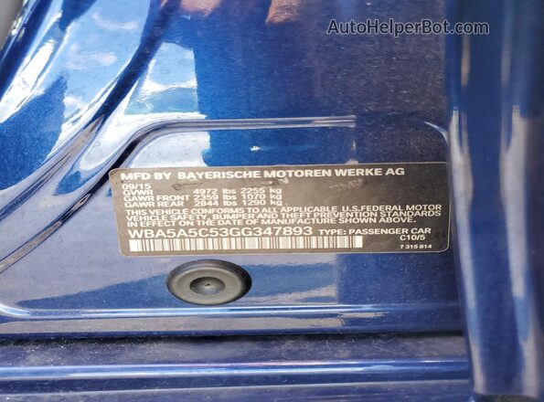 WBA5A5C53GG347893 2016 BMW 5 SERIES Blue 