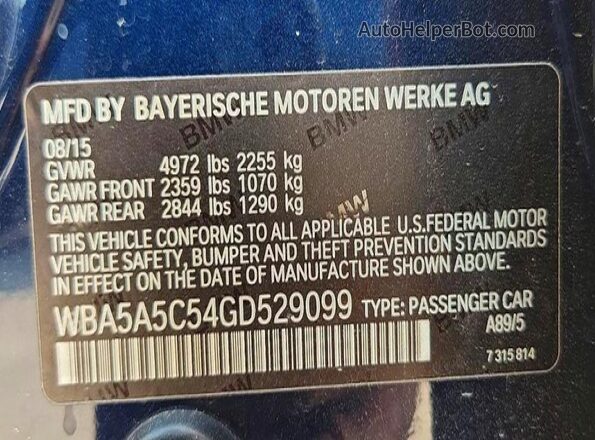 WBA5A5C54GD529099 2016 BMW 5 SERIES Blue Вид підкапотного простору