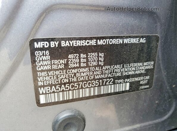WBA5A5C57GG351722 2016 BMW 5 SERIES Gray Շարժիչի բաժամունքի տեսք