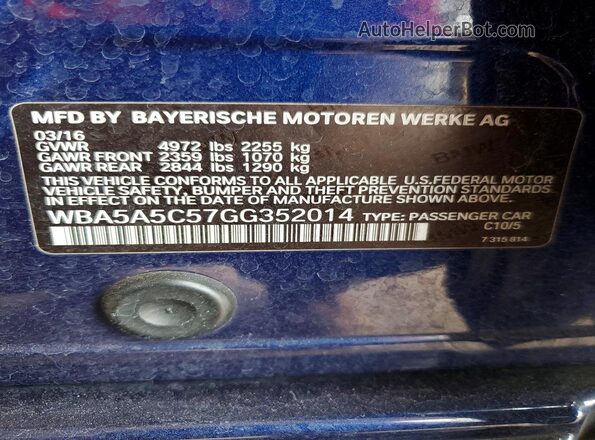 WBA5A5C57GG352014 2016 BMW 5 SERIES Blue Vista del compartimento del motor