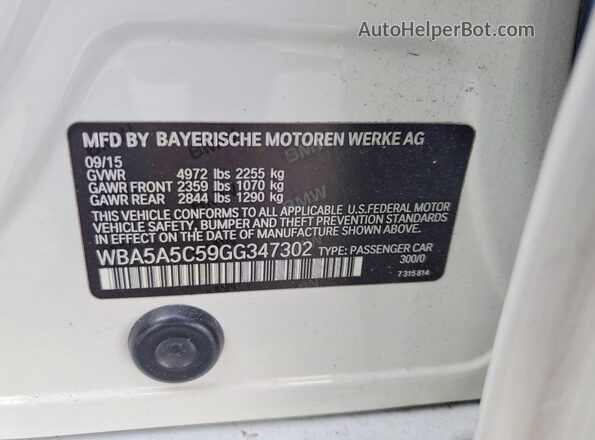 WBA5A5C59GG347302 2016 BMW 5 SERIES White Widok naklejki z numerem VIN