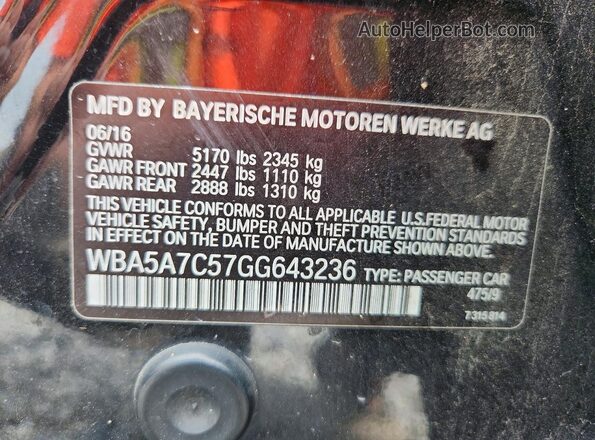 WBA5A7C57GG643236 2016 BMW 5 SERIES Black Engine compartment view