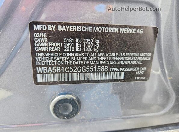 WBA5B1C52GG551588 2016 BMW 5 SERIES Gray Engine compartment view